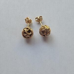 Gold Wire Ball Stud Earrings Round Knot Butterfly Back Fashion Jewelry Gift
